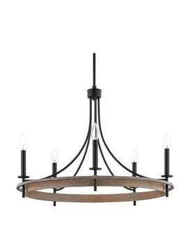 45906-hbo Home Decorators Collection Woodbrier 5-light Black And Medium Tone Wood Finish Chandelier