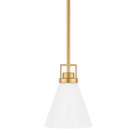 6001281-848 Home Decorators Collection Clermont Satin Brass Kitchen Pendant Light Milk Glass Shade