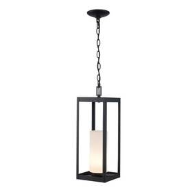 C7638 Home Decorators Collection Racine 19.5 Inch 1-light Black Hanging Outdoor Pendant Light Fixture With White