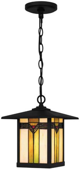 Hd0547g Home Decorators Collection Sumner 1-light Matte Black Outdoor Pendant Light With Tiffany Glass Shade