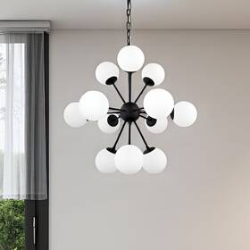611366 Homeroots Black Sputnik Multi Light Frosted Metal And Glass Dimmable Chandelier With Wh