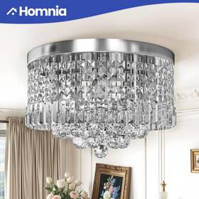 Homnia 197839908345 Round Classic Crystal Flush Mount Ceiling Light Fixture With 9-lights Chandelier
