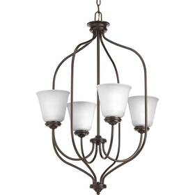 Hubbell 785247198818 Keats Collection 4-light Antique Bronze Foyer Pendant With Frosted Ribbed Glass