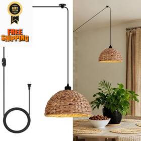 Yd24018-1c-bn-pd Huismier Rattan Plug In Pendant Light With 15 Ft Cord Brown Dome