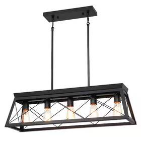 Hukoro 848507009023 5-light Matte Black Kitchen Island Linear Pendant Chandelier 31.5 Inch
