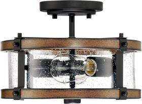 F70112-bw Hukoro Mousse 12 Inch 2-light Semi-flush Mount Black Barnwood Seeded Glass New