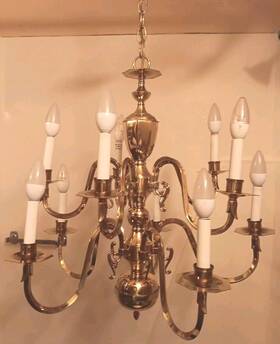 12564 Hunter Neoclassical 2 Tier 10 Arm Candle Bulb Brass Chandelier 24 Inch Long X 22 Dia