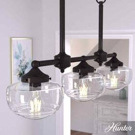 19491 Hunter Saddle Creek 3-light Noble Bronze Schoolhouse Chandelier With Clear Seeded