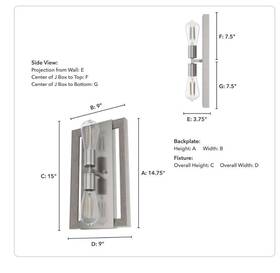 19815 Hunter Woodburn Brushed Nickel And Grey Wood 2 Light Small Sconce Wall