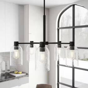 Hunter 705353729324 Lochemeade 5 Light Noble Bronze Chandelier With Seeded Glass Shades Kitchen Ligh