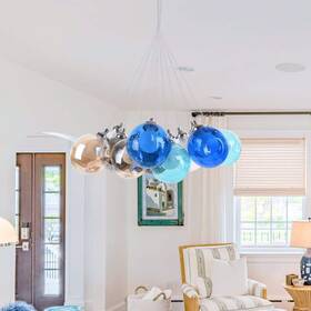 Pd1001971l Huoku 23.6 Inch W Chrome Chandelier With Recessed Glass In Blue Tone