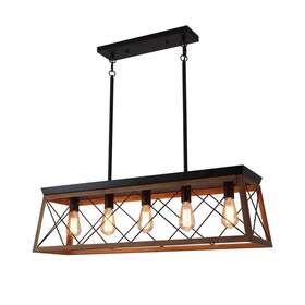 Pd1004211 Huoku Pendant Light Island Dimmable Sloped 5-light Metal Brown No Bulb Include