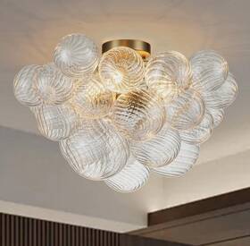 Pd1050411 Huoku Neuvy 19 Inch 3-light Nickel Cluster Semi-flush Mount Chandelier