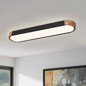 Pd1051931 Huoku Lumin 38 Inch Black And Wood Integrated Led Flush Mount Oblong Ceiling Light