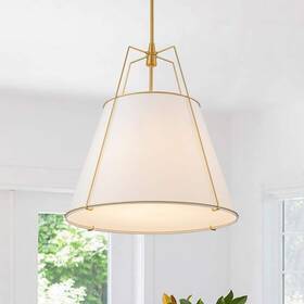Pd1063411l Huoku Modern Farmhouse 4-light Brass Pendant Light White Fabric Shade Kitchen