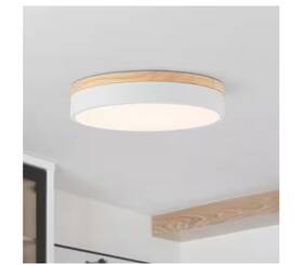 Pd1070551 Huoku Lumin 11.8 Inch Matte White Led Round Wood Flush Mount Ceiling Light Fixture