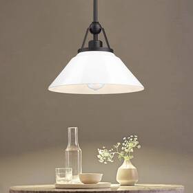 5hys89mil-g Hwh Investment 12 Inch Pendant Light Fixture Black Metal And White Opal Glass Shade Modern Lighting