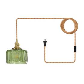 I-xun-bw-02 I-xun Vintage Plug In Pendant Light Green Striped Glass Hanging Lamp With On