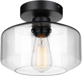 Industrial Semi Flush Mount Ceiling Light Clear Glass Pendant Lamp Shade Farmh