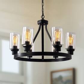 Inseus 790943647072 Farmhouse 6-light Metal Wagon Wheel Cylinder Glass