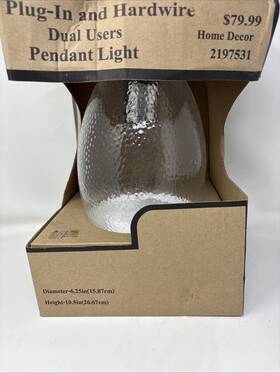 2197531 Intertek Glass Pendant Light Plug-in Or Hardwire Textured Clear Hobby Lobby New