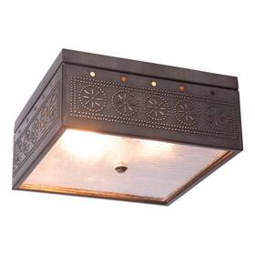 Irvins Country Tinware 813007021042 Square Ceiling Light With Chisel In Kettle Black