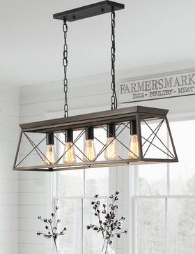 Isr1000 Isramp Farmhouse Briarwood Linear Chandelier Kitchen Island Bronze 5-light Pendant
