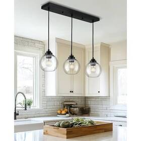 Jazava Hdpl101bk-3s 3-light Matte Black Linear Chandelier For Kitchen Island 262082