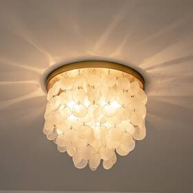 Yc-24009-3-gd Jc Topa 3-lights Capiz Shell Ceiling Light Fixtures Gold Boho Flush Mount