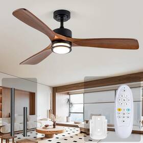 Zysd-001-blck Jhsych 52 Inch Outdoor Ceiling Fan Remote Light Wood Blades Led Reversible Motor Patio