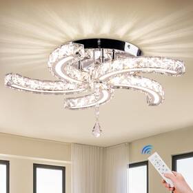 Jiazhong Lighting Fixtures 313111815884 Dimmable 19.7 Inch Crystal Chandelier Led Flush Mount Light With Remote Control