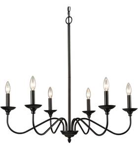 T5239-6du-bk Jk 6-light Farmhouse Black Dining Room Chandeliers Wrought Iron Candle Chandelier