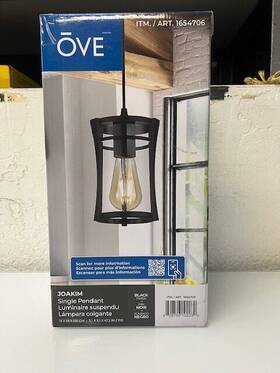 Joakim 828796102032 Ove Decors Single Pendant Light 5.1 X 47.2 In - Black