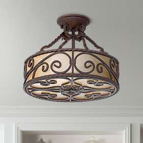 Hl18752-68 John Timberland Natural Mica Collection 15 Inch Wide Iron Ceiling Light Fixture