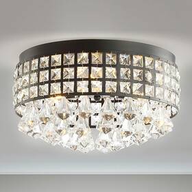 Jonathan Y 196868007982 Evelyn 14.5 Inch 3-light Crystal Drops/metal Led Flush Mount