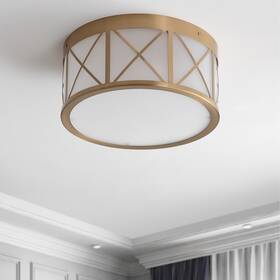 Jonathan Y 196868010142 Pagoda 13 Inch Drum Metal/glass Flush Mount Brass Gold By