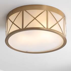 Jonathan Y 196868010159 Pagoda 13 Inch Drum Metal/glass Flush Mount Brass Gold By
