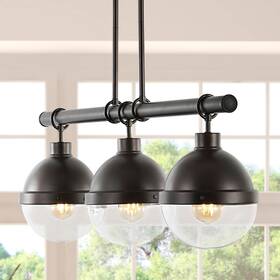 Jonathan Y 196868055686 Nathan 33 Inch 3-light Industrial Farmhouse Iron/glass Linear Oil Rubbed Bronze 3 Li