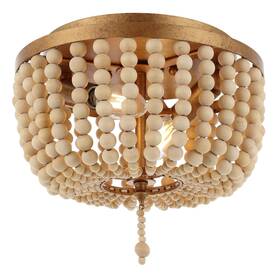 Jonathan Y 840011491486 Allie Wood Beaded/metal Led Flush Mount By