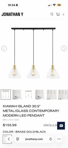 Jyl1123a Jonathan Y Kiawah Island 30.5 Inch Modern Led Pendant Brass Gold 3-light