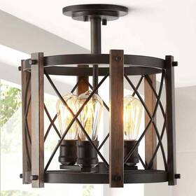 Jyl7502a Jonathan Y Ferme 14 Inch 3-light Rustic Led Flush Mount Brown/oil Rubbed Bronze