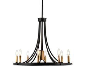 Jyl7506a Jonathan Y 26.75 Inch Black/brass Gold 9-light Wagon Wheel Led Chandelier