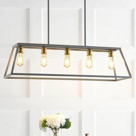 Jyl7521c Jonathan Y Floyd 38 Inch 5-light Grey Bohemian Farmhouse Iron Adjustable Led Gold