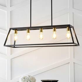 Jyl7521d Jonathan Y Floyd 38 Inch 5-light Black Bohemian Farmhouse Iron Adjustable Led Pendant Brass