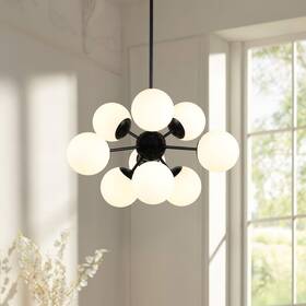 Joshua Marshal Home Collection 681378682847 Matte Black And White Globe Starburst 9 Light Sputnik Pendant