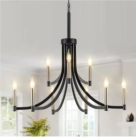 Jyd404-lazhu-9t Jyforid Modern Black And Gold Chandelier For Dining Room Metal 9-light E-12 Bulbs 35 Inch