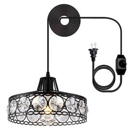 Zh6020 Kaerdi Zh6020/bk-kg Plug In Crystal Pendant Light Black Industria Metal Chandelier Swag Wit