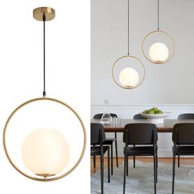Kco 778365162649 Modern Gold Globe Pendant Light 1light Single White Glass Kitchen Island