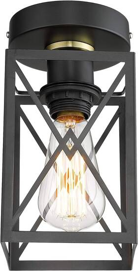 Kr3311-c-1pk-c Ken & Ricky Vintage Industrial Black Semi Flush Mount Ceiling Light Fixture Laundry Hallway