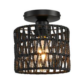 Kenmi 782097430303 Ceiling Light Fixture Hand-woven Rattan Flush Mount Farmhouse L